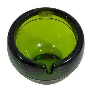 VTG Viking Orb Ashtray Bowl Slanted Sphere MCM Green Glass w/ Original Sticker
